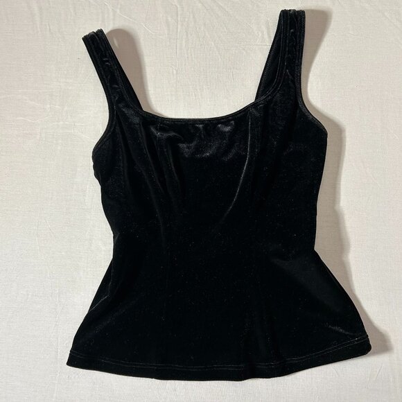 Vintage Papillon Blanc Black Velvet Cropped Tank Top, Women's Size Small - Picture 1 of 5